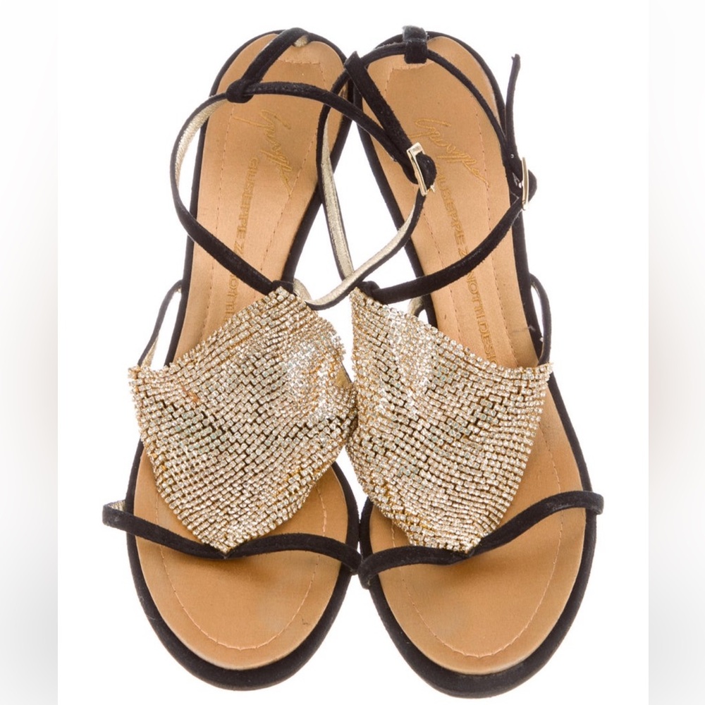Giuseppe Zanotti - black suede sandals with gold-tone jewel embellishment